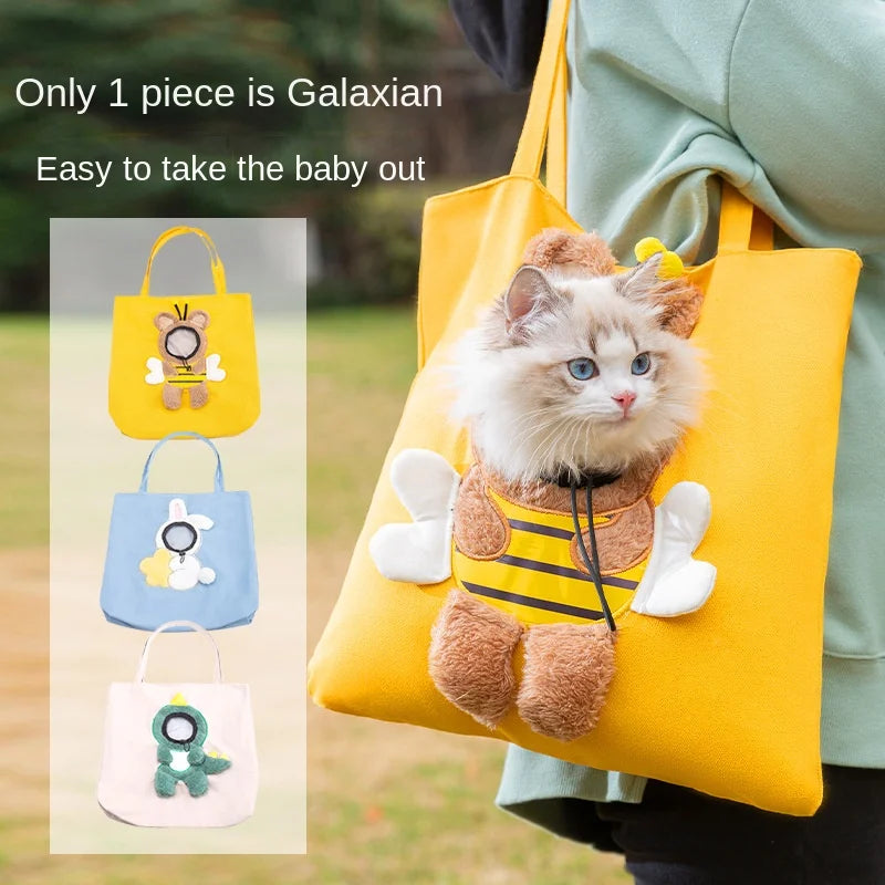 Bee-Shaped Canvas Shoulder Carrier for Small Pets - Stylish and Portable Cat Tote Bag