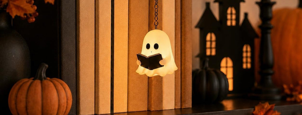 Ghost Bookshelf Lantern - Elegant Ghost Reading Lamp for Bookshelves and Halloween Decor, Gentle Warm LED Night Light