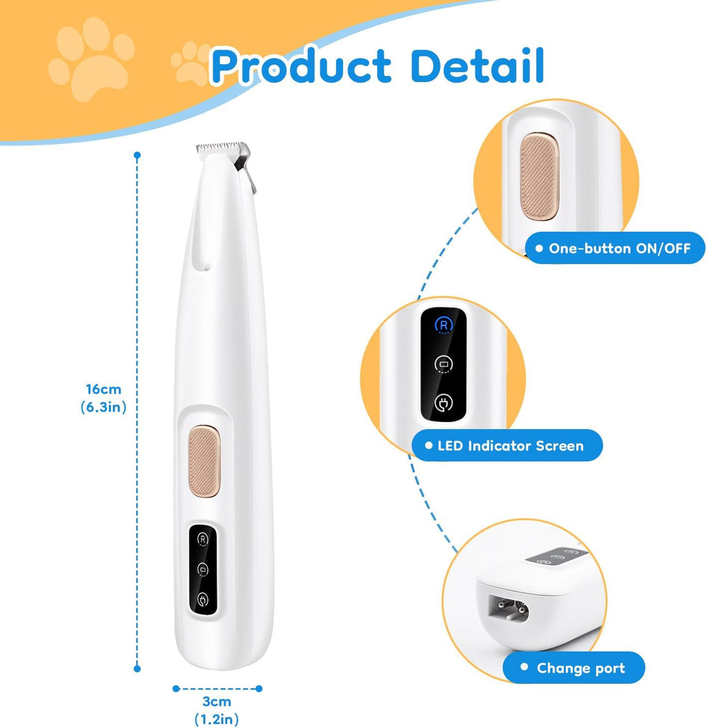 Multifunctional Waterproof Pet Micro Precision Trimmer - Rechargeable Shaver with LED Light for Paws, Eyes, Ears, Face, and Buttocks for Small Dogs and Cats, 50dB Quiet Operation