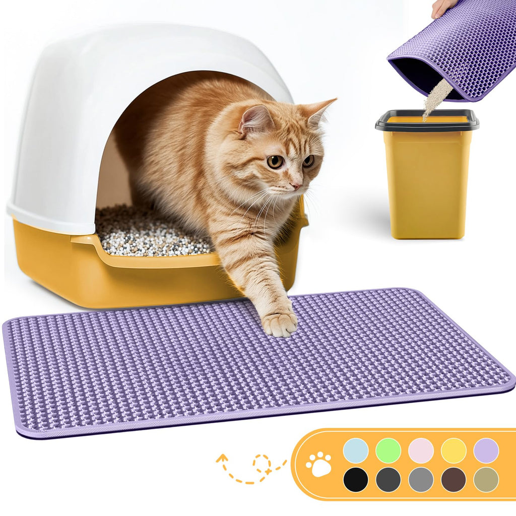 Easy-Clean Cat Litter Mat - 23.2 x 14.6 Dual-Layer, Urine-Proof in Purple