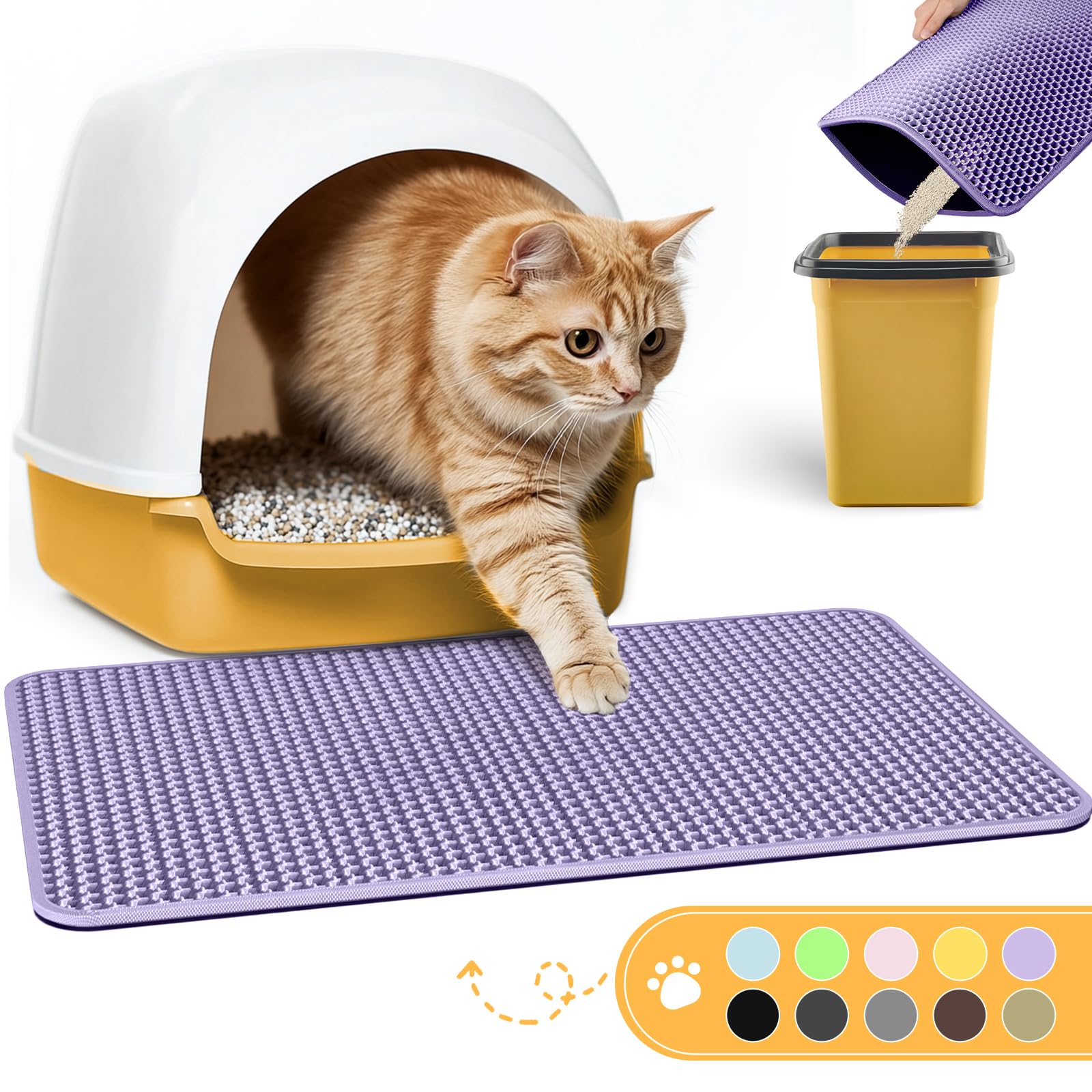 Easy-Clean Cat Litter Mat - 23.2 x 14.6 Dual-Layer, Urine-Proof in Purple