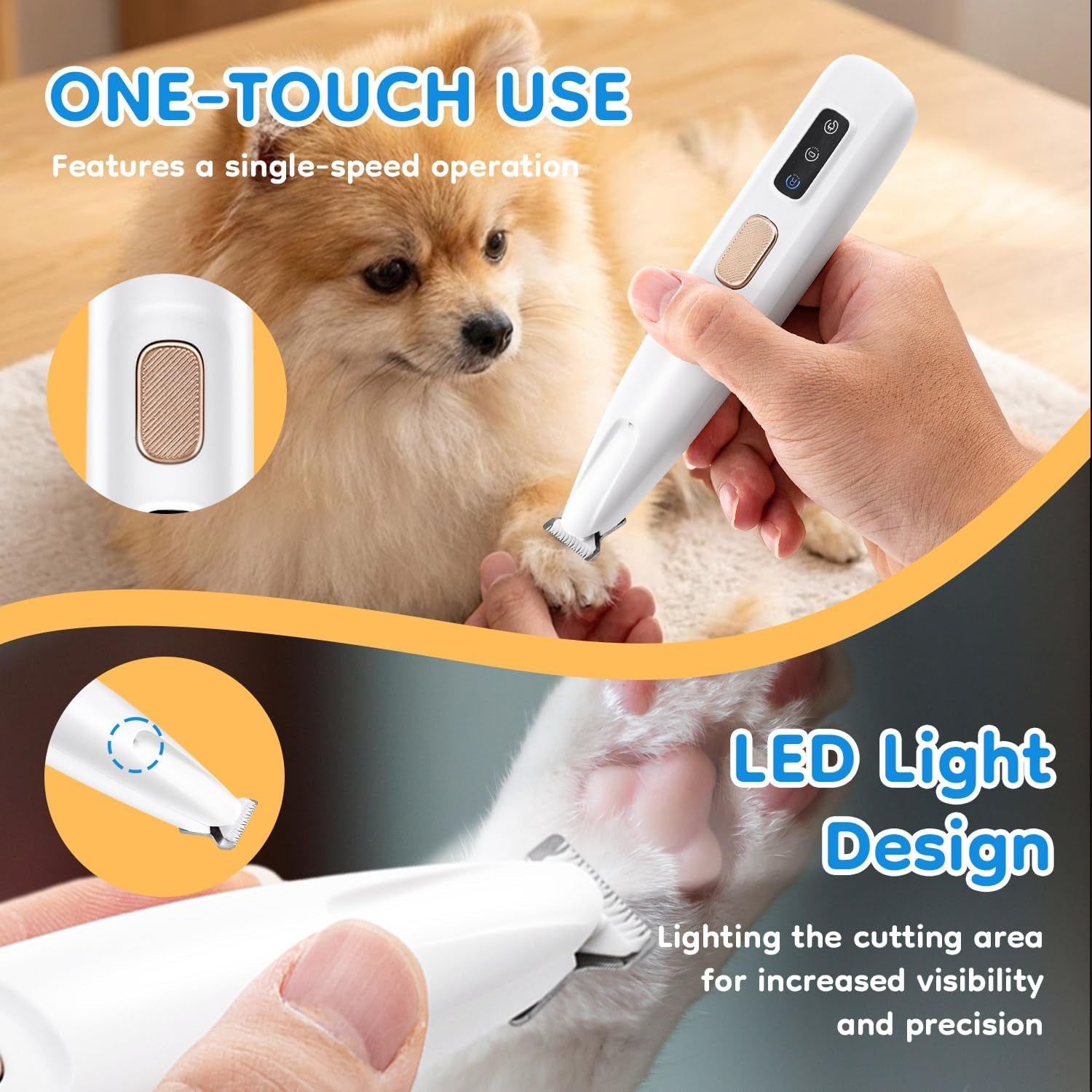 Multifunctional Waterproof Pet Micro Precision Trimmer - Rechargeable Shaver with LED Light for Paws, Eyes, Ears, Face, and Buttocks for Small Dogs and Cats, 50dB Quiet Operation