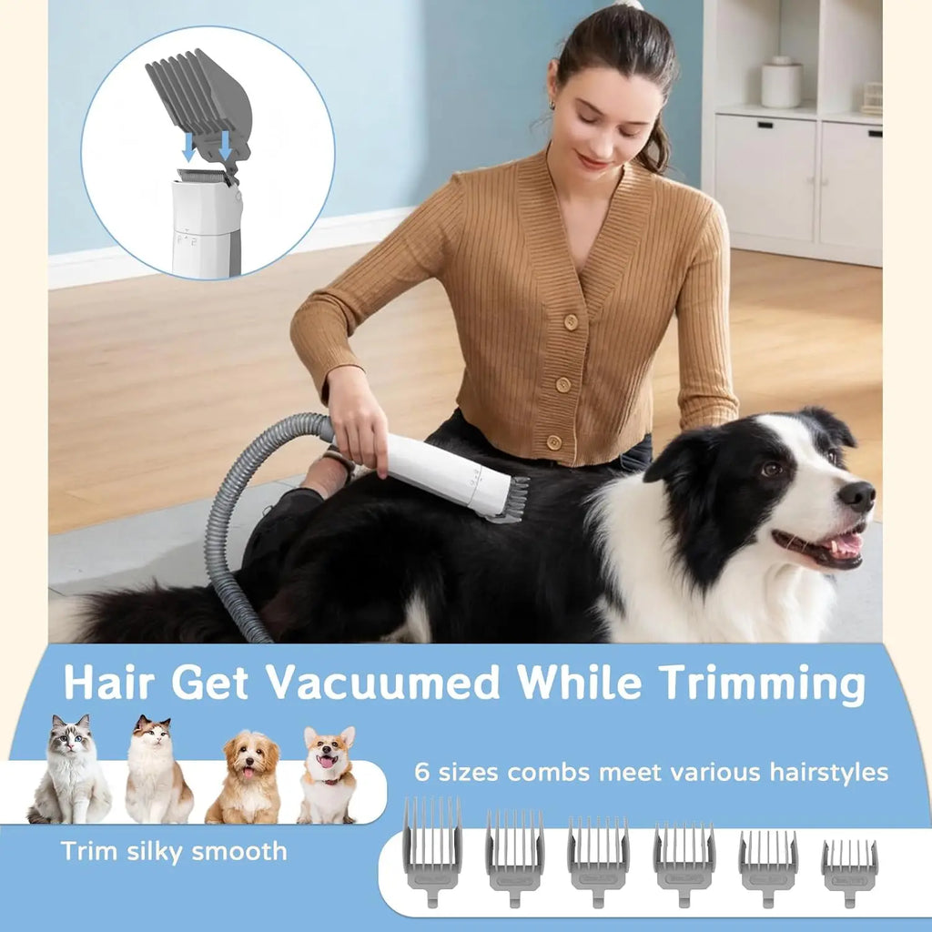 Professional Pet Grooming Vacuum Kit with Clipper and Nail Grinder, Includes 6 Essential Tools for Dog and Cat Shedding Care