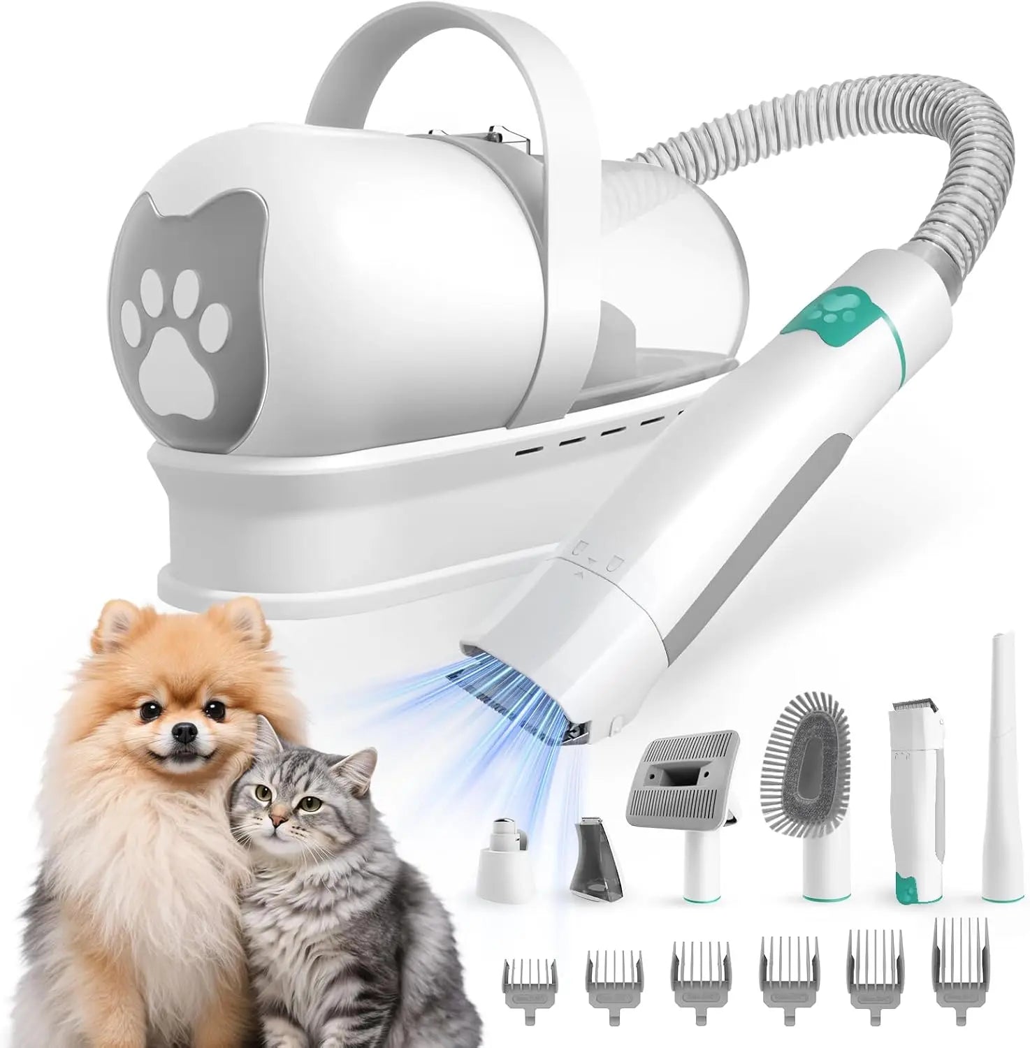 Professional Pet Grooming Vacuum Kit with Clipper and Nail Grinder, Includes 6 Essential Tools for Dog and Cat Shedding Care