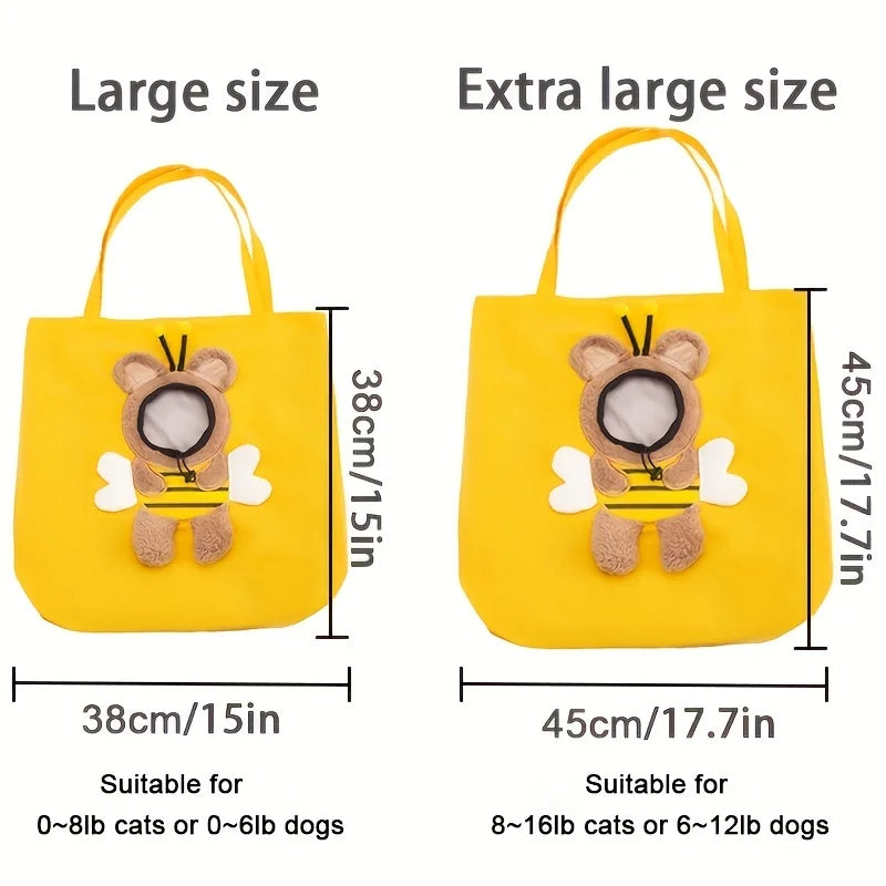Bee-Shaped Canvas Shoulder Carrier for Small Pets - Stylish and Portable Cat Tote Bag