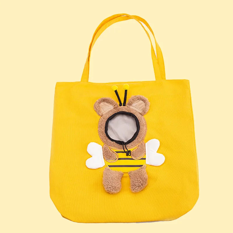 Bee-Shaped Canvas Shoulder Carrier for Small Pets - Stylish and Portable Cat Tote Bag