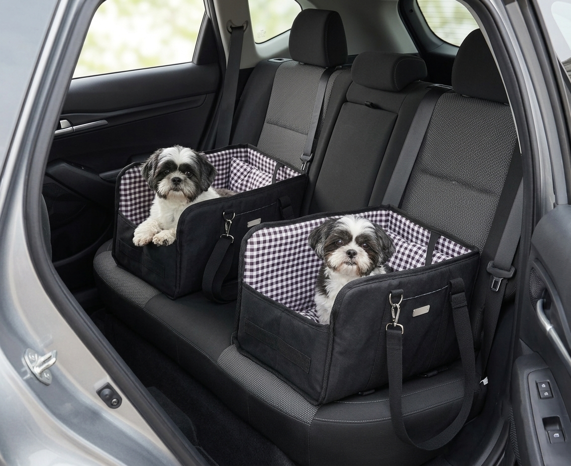 Premium 3-in-1 Console Pet Car Seat & Travel Booster | Secure Center Console Dog Bed with Rigid Support Board, Dual-Anchor Safety Straps & Portable Shoulder Bag for Small Dogs & Cats (Up to 11 lbs)