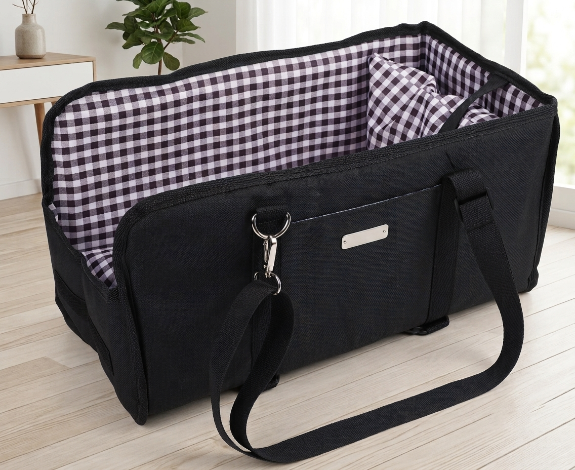 Premium 3-in-1 Console Pet Car Seat & Travel Booster | Secure Center Console Dog Bed with Rigid Support Board, Dual-Anchor Safety Straps & Portable Shoulder Bag for Small Dogs & Cats (Up to 11 lbs)