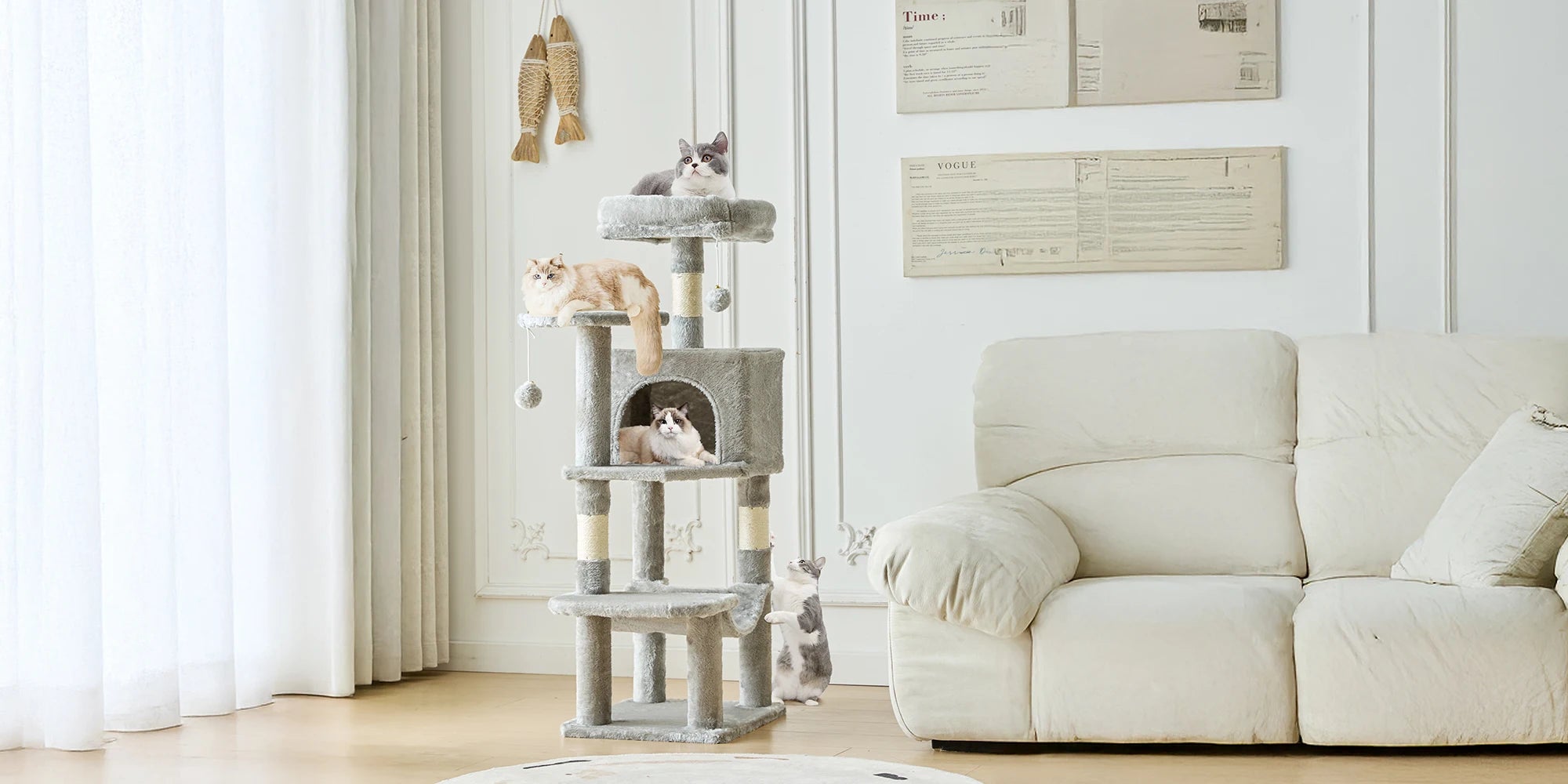 Cat Tree Tall Multi-Cat Climbing Tower for Pet Furniture Natural Sisal Scratching Posts Stable Pet House for Indoor Cat