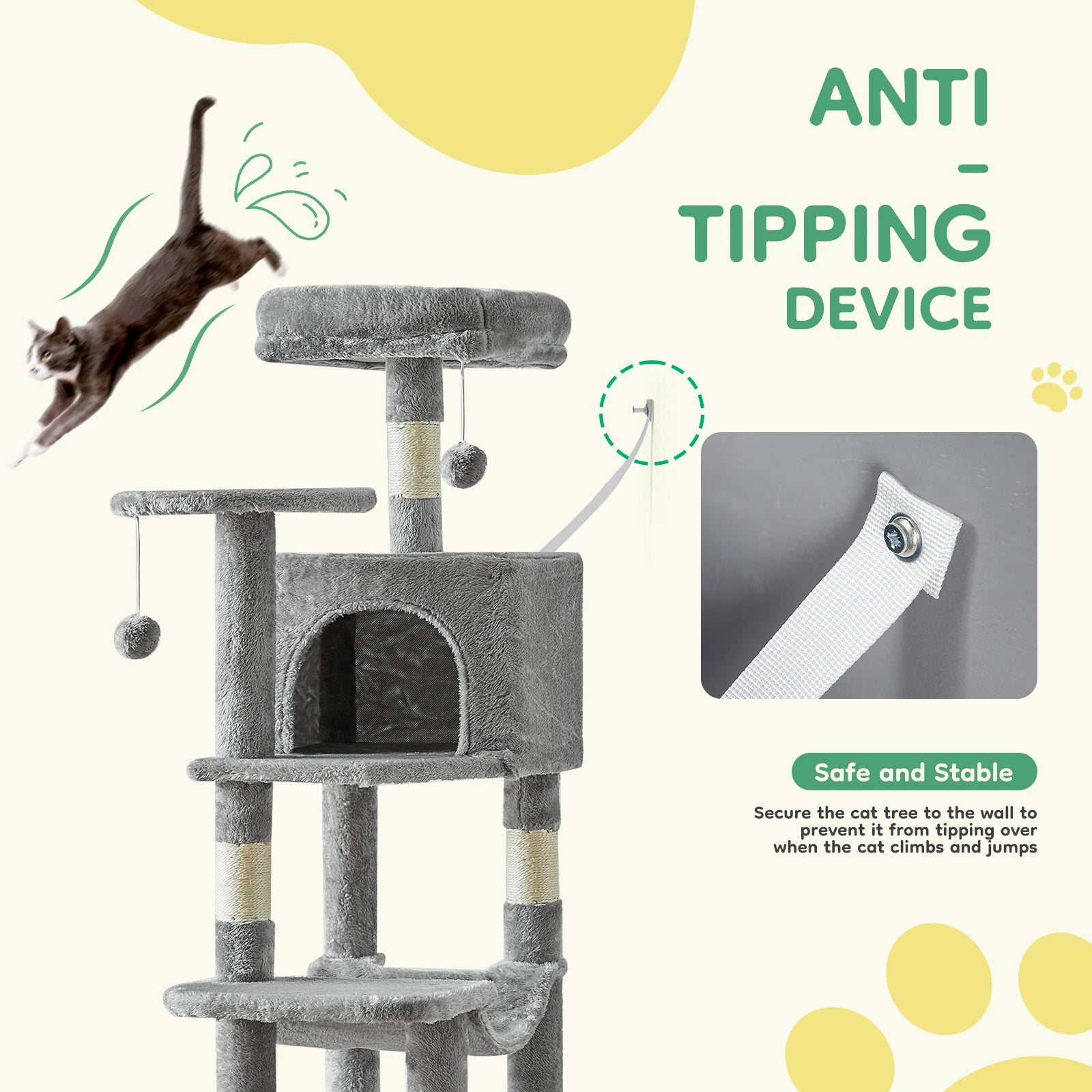 Cat Tree Tall Multi-Cat Climbing Tower for Pet Furniture Natural Sisal Scratching Posts Stable Pet House for Indoor Cat