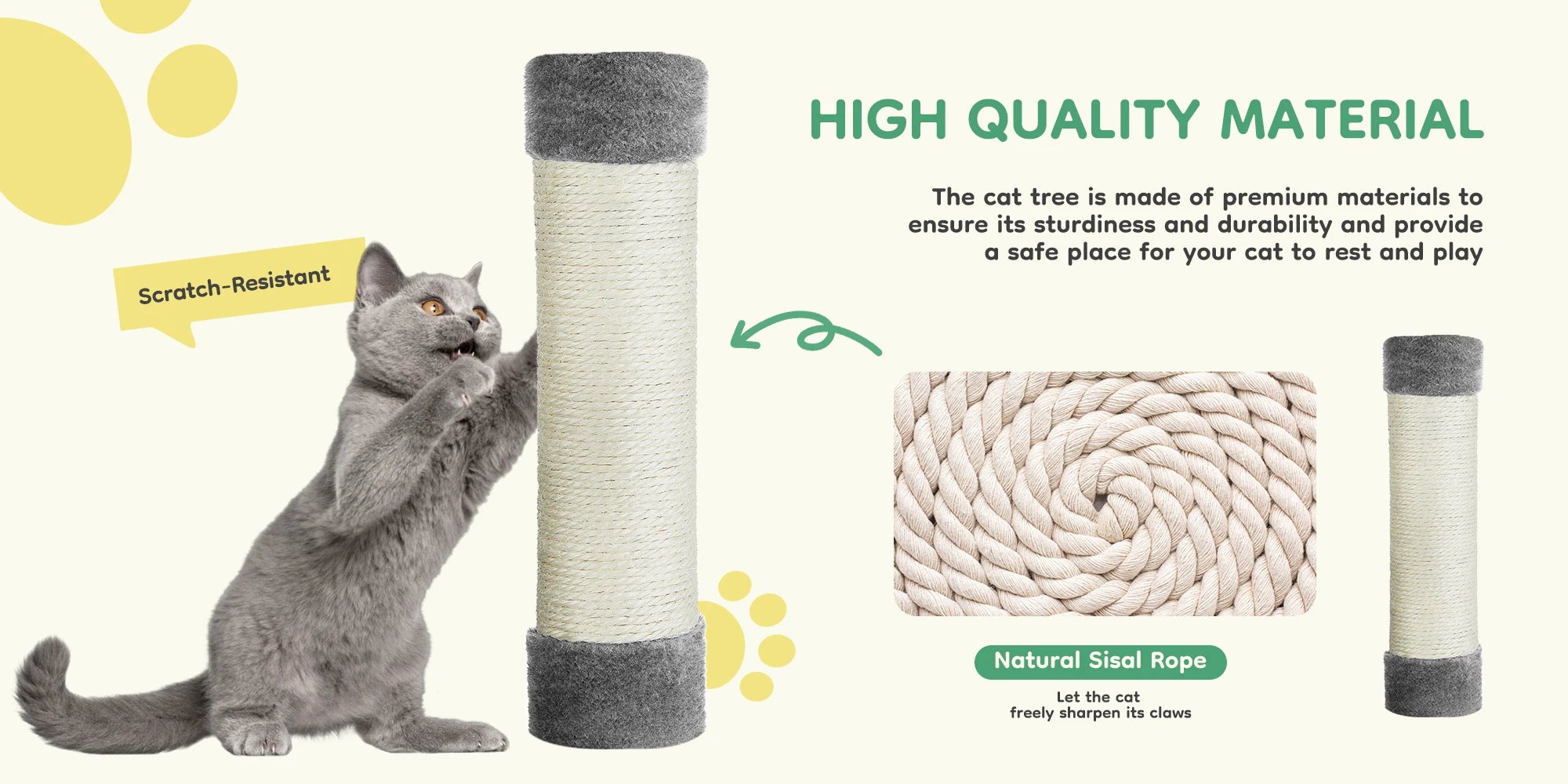 Cat Tree Tall Multi-Cat Climbing Tower for Pet Furniture Natural Sisal Scratching Posts Stable Pet House for Indoor Cat