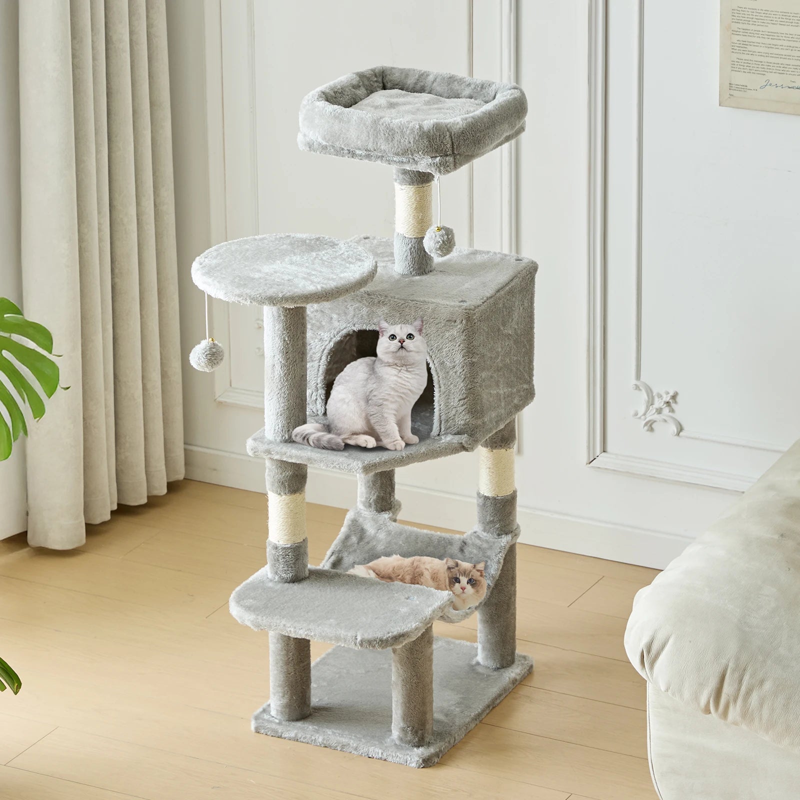 Cat Tree Tall Multi-Cat Climbing Tower for Pet Furniture Natural Sisal Scratching Posts Stable Pet House for Indoor Cat