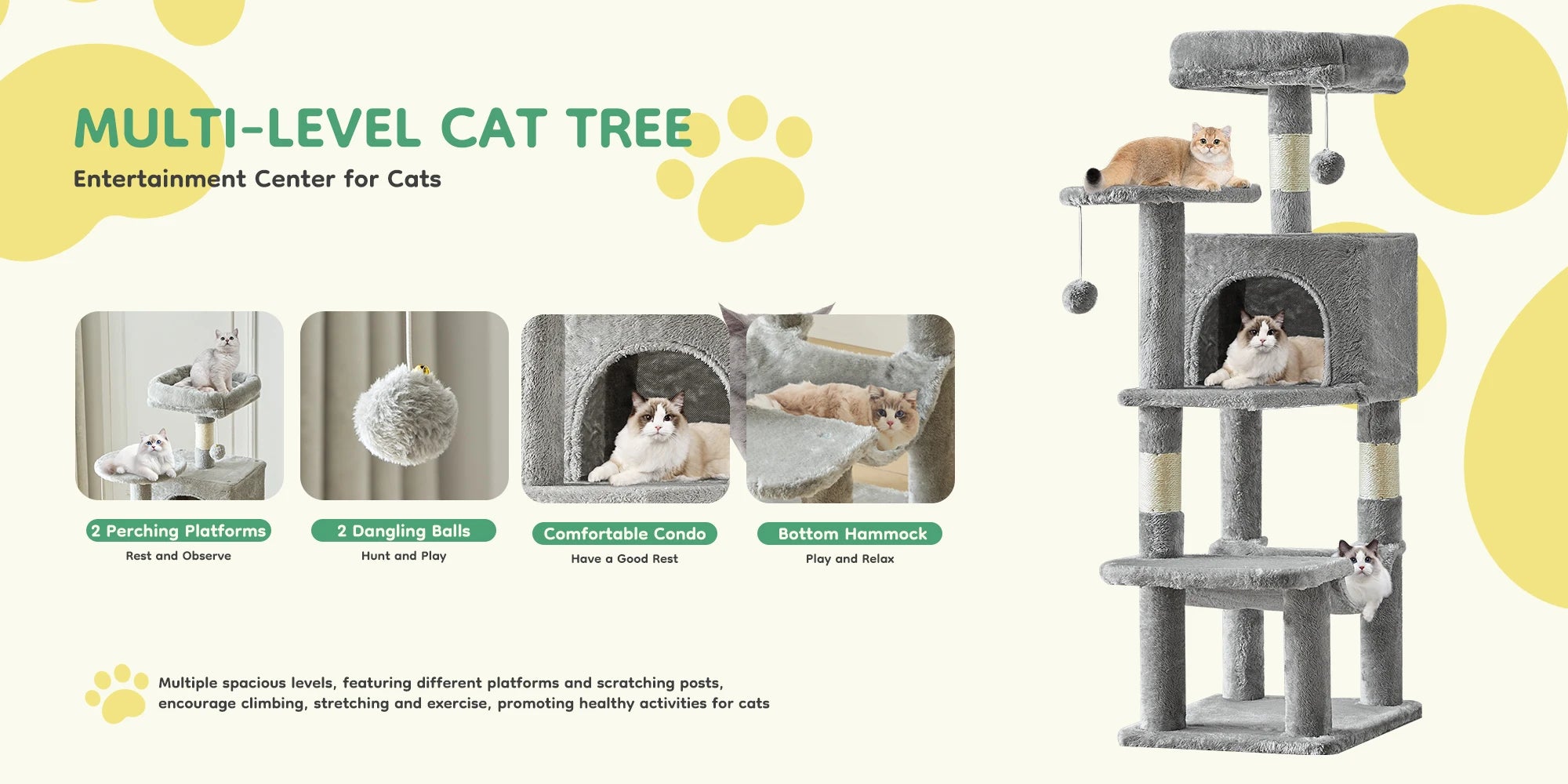 Cat Tree Tall Multi-Cat Climbing Tower for Pet Furniture Natural Sisal Scratching Posts Stable Pet House for Indoor Cat