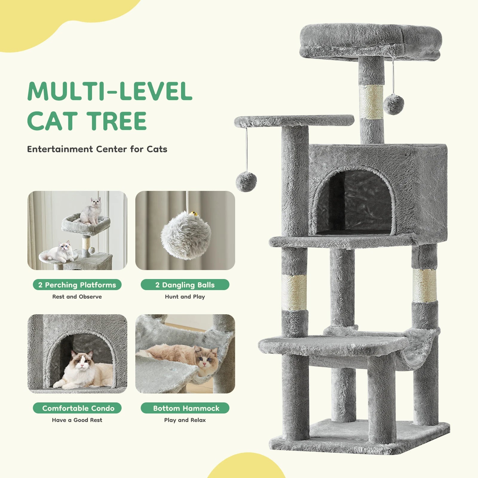 Cat Tree Tall Multi-Cat Climbing Tower for Pet Furniture Natural Sisal Scratching Posts Stable Pet House for Indoor Cat