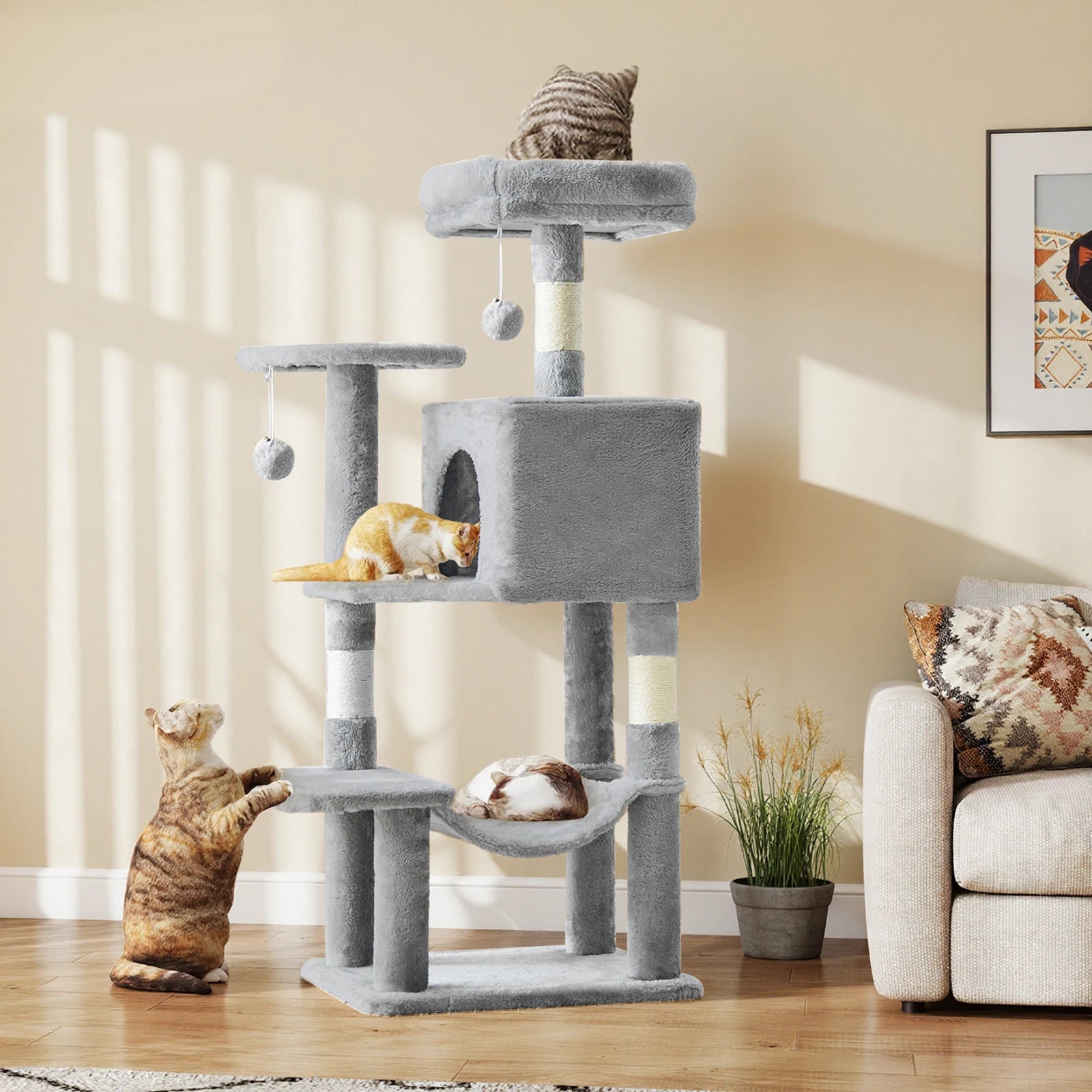Cat Tree Tall Multi-Cat Climbing Tower for Pet Furniture Natural Sisal Scratching Posts Stable Pet House for Indoor Cat