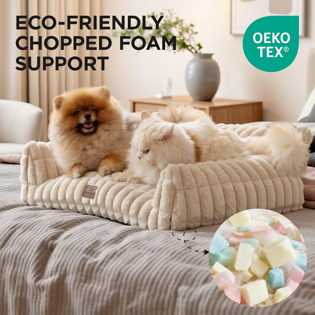 Cat Couch for Pets, 30 Inch Plush Pet Sofa, Cat Bed for Indoor Cats with Removable Washable Cover, Supportive Pet Sofa, Cream