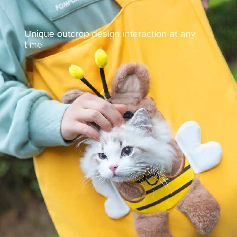Bee-Shaped Canvas Shoulder Carrier for Small Pets - Stylish and Portable Cat Tote Bag