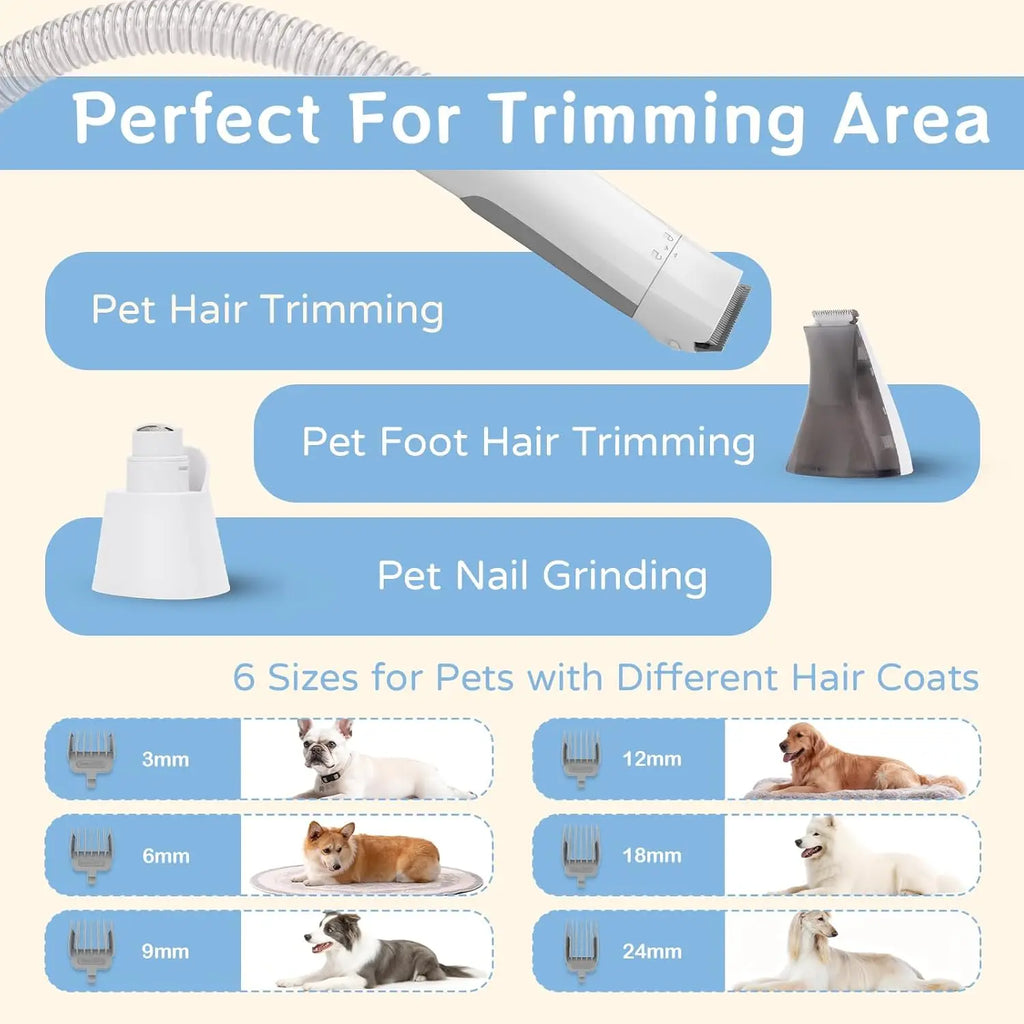 Professional Pet Grooming Vacuum Kit with Clipper and Nail Grinder, Includes 6 Essential Tools for Dog and Cat Shedding Care