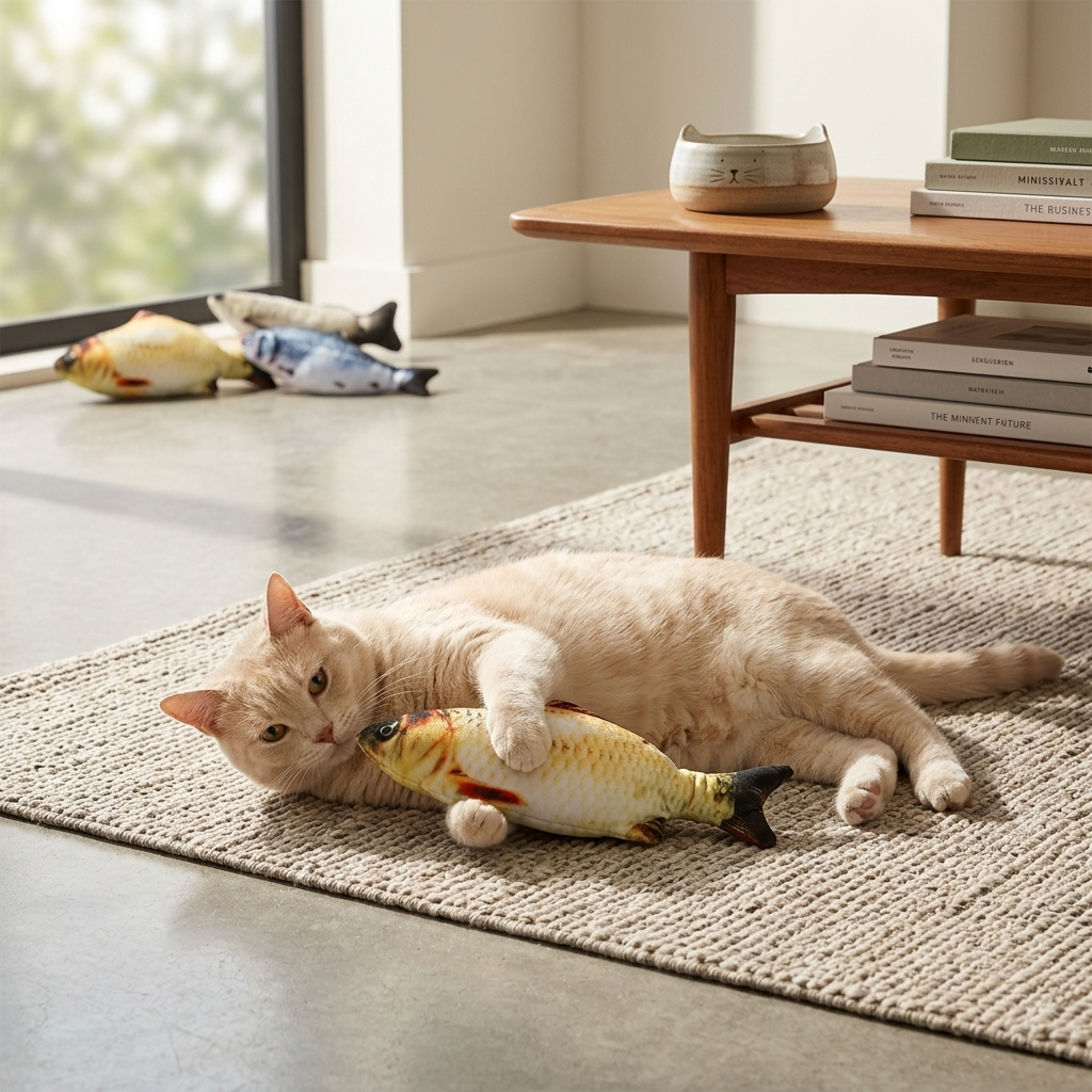 3D Realistic Moving Fish Cat Toy | Interactive Motion-Activated Flopping Toy with Built-in Catnip Pouch | Ultra-Soft Plush Stress Relief & Exercise Simulator for Indoor Cats