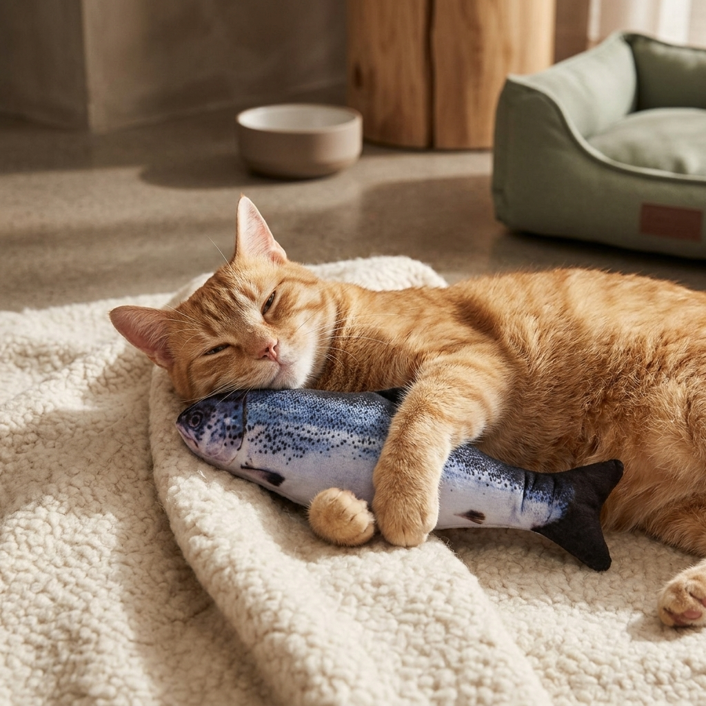 3D Realistic Moving Fish Cat Toy | Interactive Motion-Activated Flopping Toy with Built-in Catnip Pouch | Ultra-Soft Plush Stress Relief & Exercise Simulator for Indoor Cats