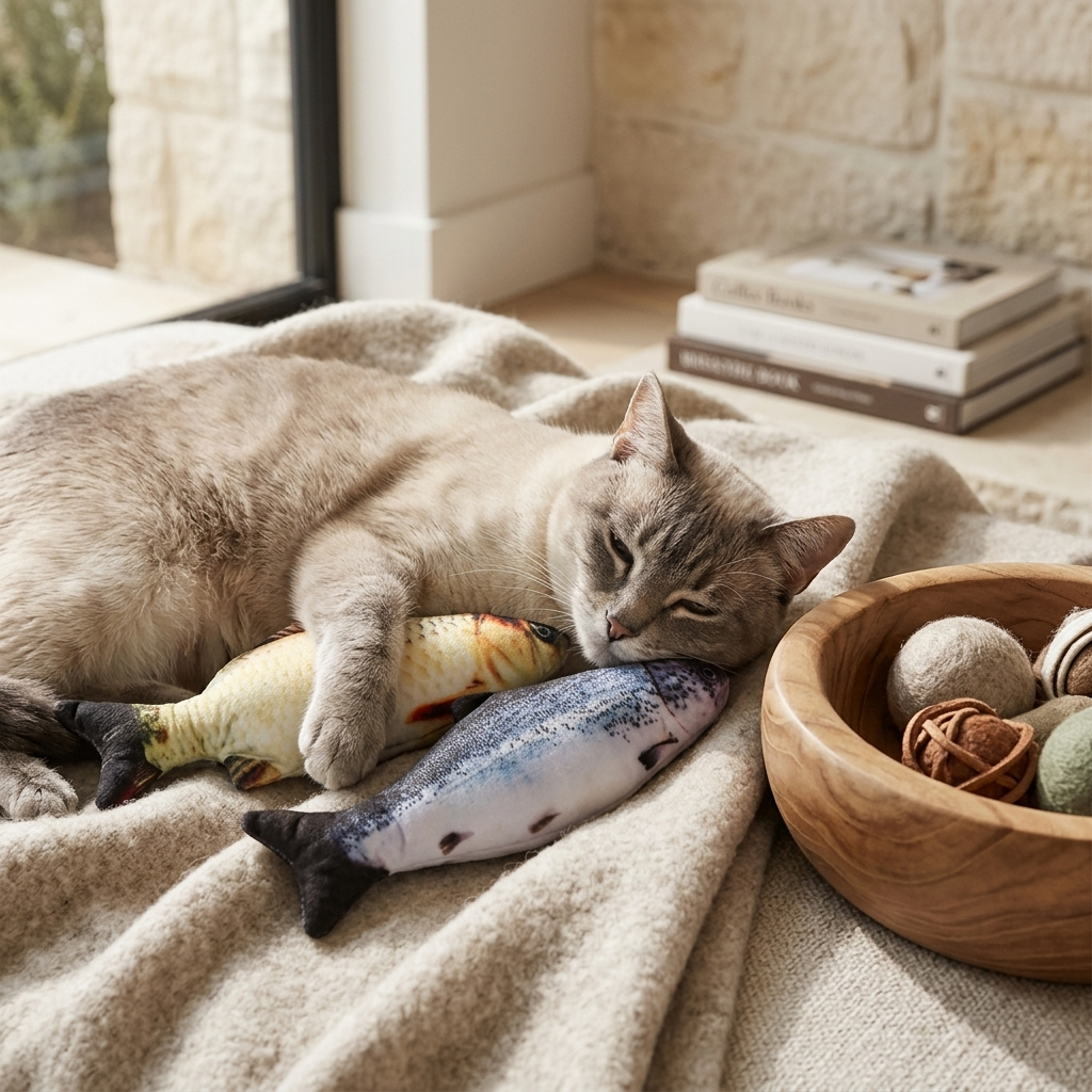 3D Realistic Moving Fish Cat Toy | Interactive Motion-Activated Flopping Toy with Built-in Catnip Pouch | Ultra-Soft Plush Stress Relief & Exercise Simulator for Indoor Cats