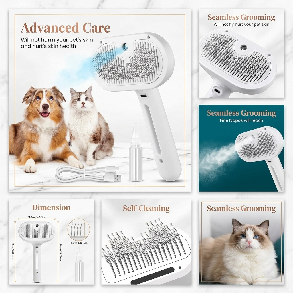 Premium 3-in-1 Ionic Nano-Mist Pet Brush