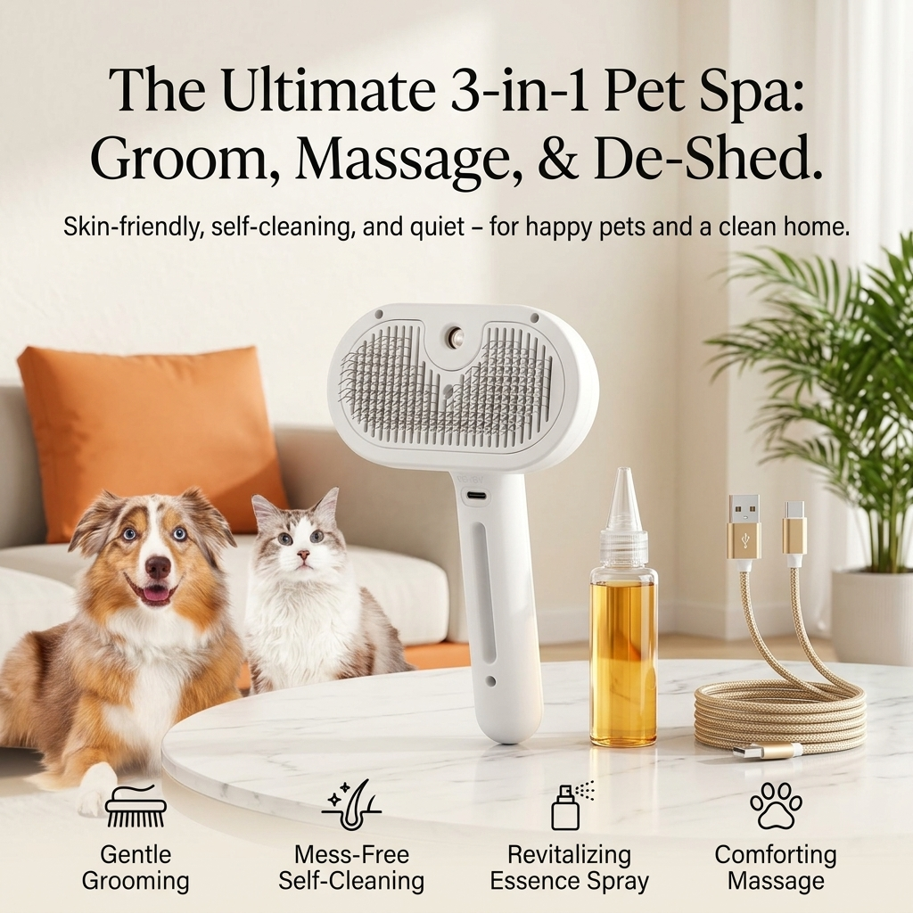 Premium 3-in-1 Ionic Nano-Mist Pet Brush