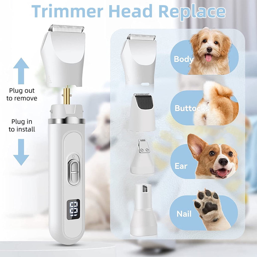 4 in 1 Dog Clippers for Grooming Paw Trimmer, Rechargeable Dog Grooming Clipper Kit Nail Grinder, Cordless Pet Cat Trimmer Shavers for Small & Large Dogs Cats Pets with Thick Coats