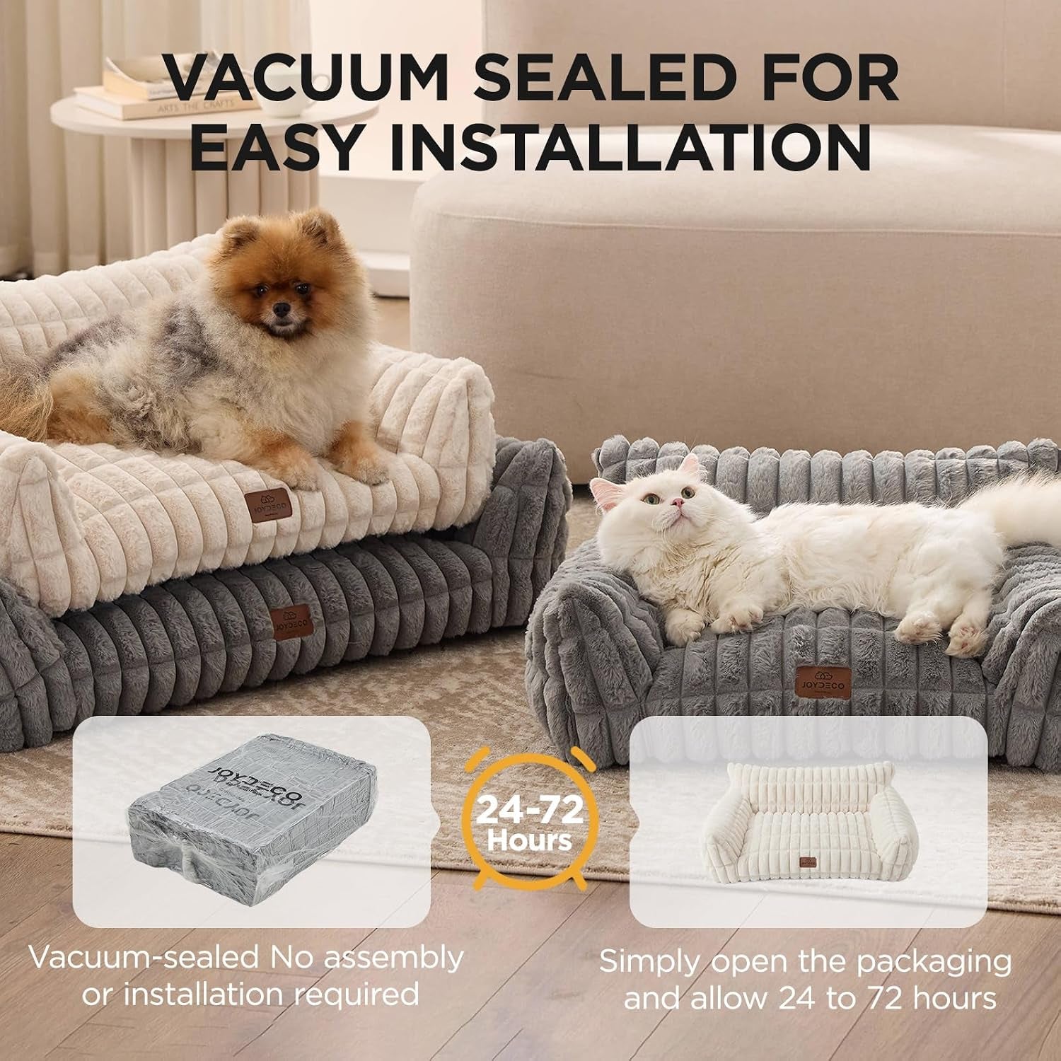 Cat Couch for Pets, 30 Inch Plush Pet Sofa, Cat Bed for Indoor Cats with Removable Washable Cover, Supportive Pet Sofa, Cream