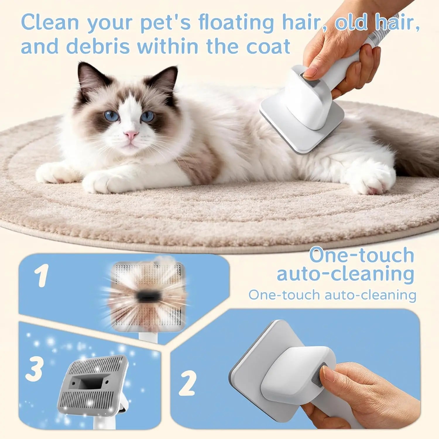 Professional Pet Grooming Vacuum Kit with Clipper and Nail Grinder, Includes 6 Essential Tools for Dog and Cat Shedding Care