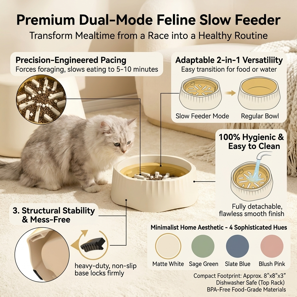 Adjustable Dual-Mode Slow Feeder Bowl | 2-in-1 Anti-Choke Interactive Pet Dining System