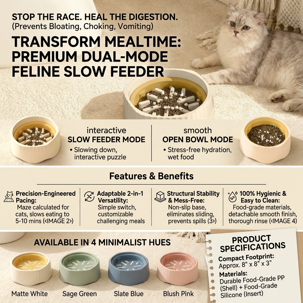 Adjustable Dual-Mode Slow Feeder Bowl | 2-in-1 Anti-Choke Interactive Pet Dining System