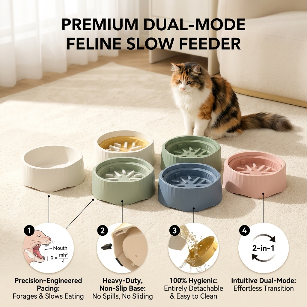 Adjustable Dual-Mode Slow Feeder Bowl | 2-in-1 Anti-Choke Interactive Pet Dining System