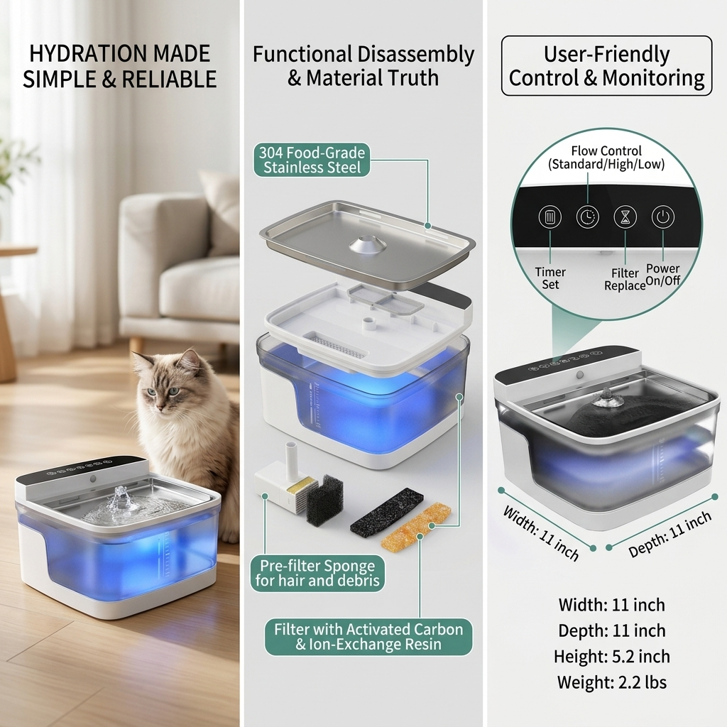 Advanced Ultra-Quiet Pet Water Fountain | Multi-Stage Filtration Continuous Flow Dispenser