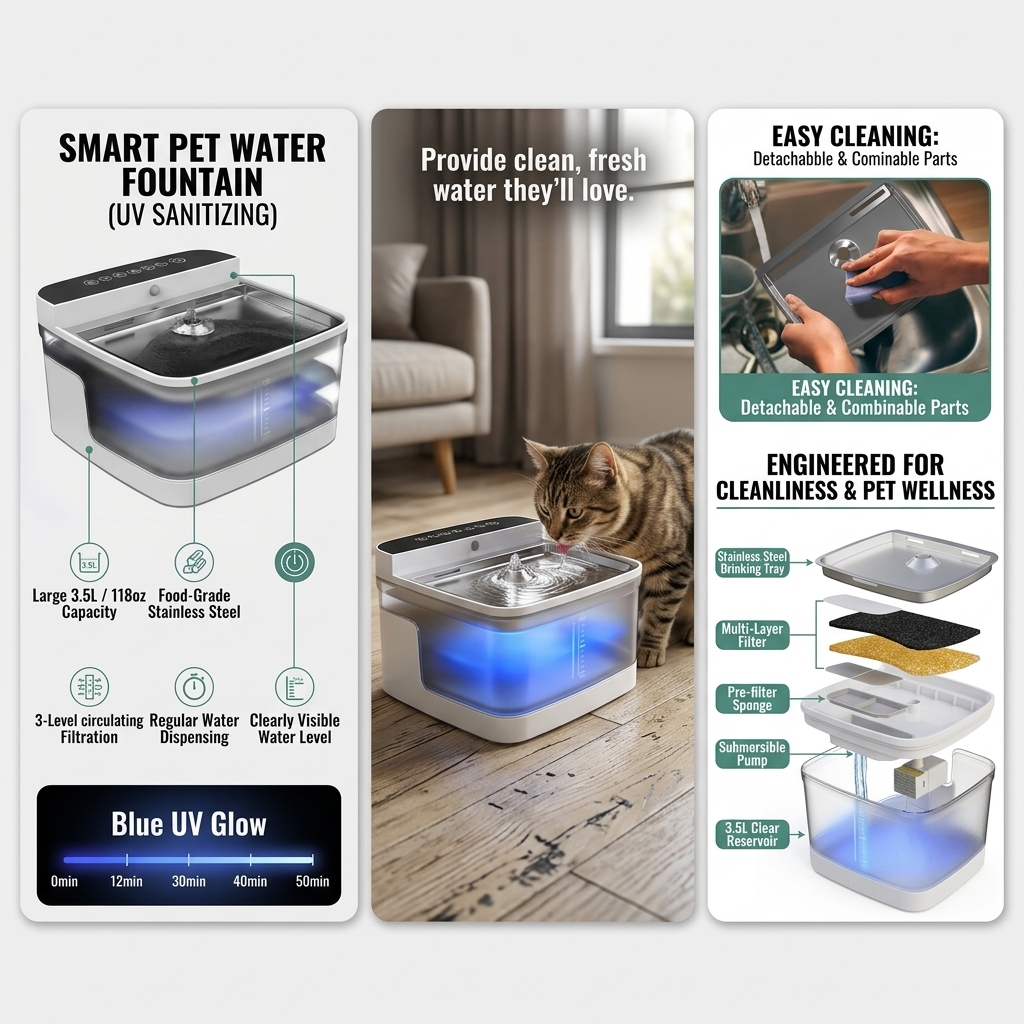 Advanced Ultra-Quiet Pet Water Fountain | Multi-Stage Filtration Continuous Flow Dispenser